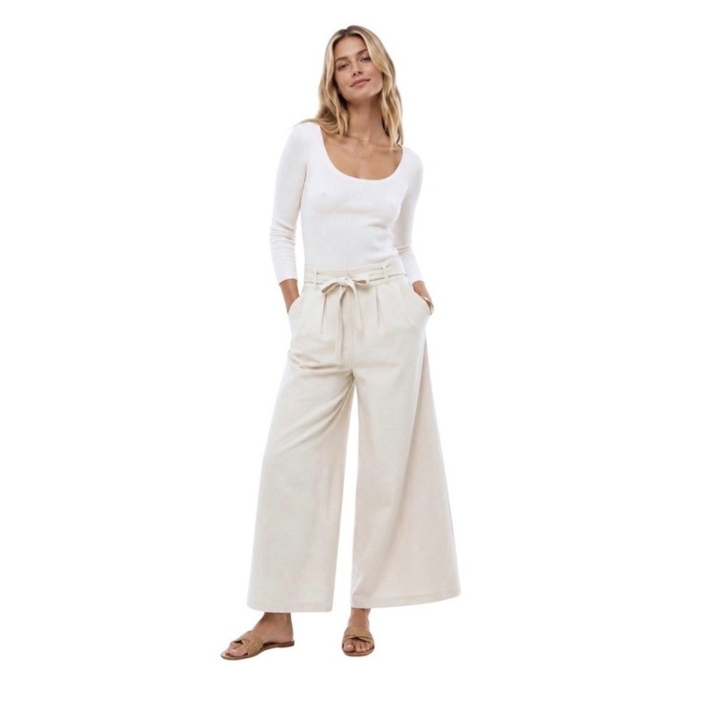 Maeve Anthropologie Wide Leg Coulette Pants Cream Womens Size 8 Minimalist Chic